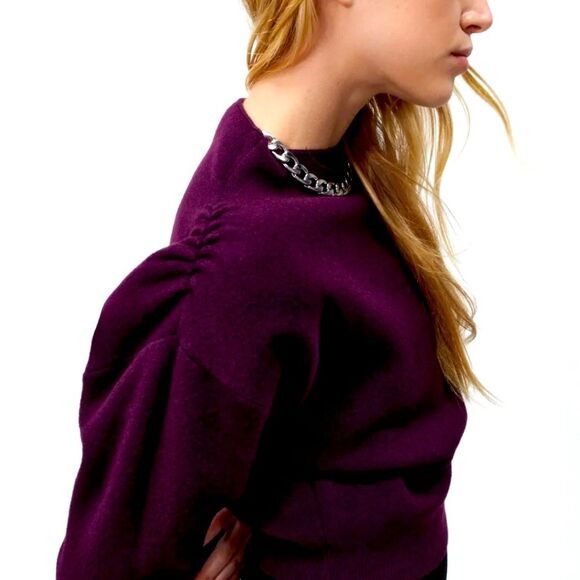 NWT ZARA Knit Sweater with Asymmetric Neck Burgundy Wine Size M - Picture 3 of 10